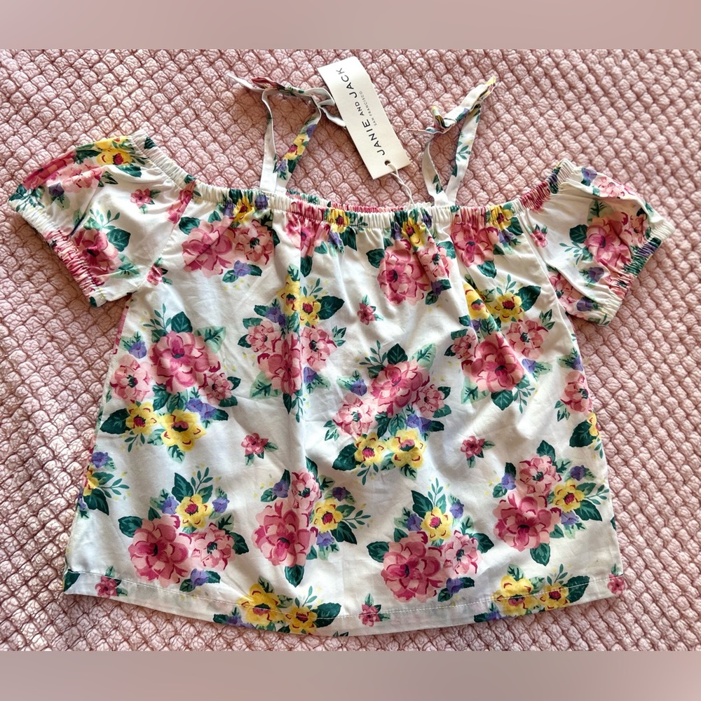 3, Janie and Jack Floral Blouse - White and Pink NWT